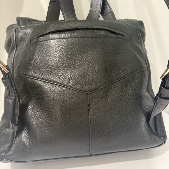 Cole Haan Felicity Palo Black Leather Backpack w/Blue Fabric Interior Woven Zip - Picture 7 of 11
